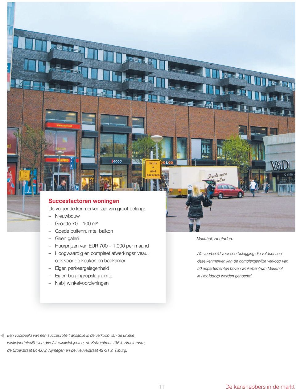 voorbeeld voor een belegging die voldoet aan deze kenmerken kan de complexgewijze verkoop van 50 appartementen boven winkelcentrum Markthof in Hoofddorp worden genoemd.