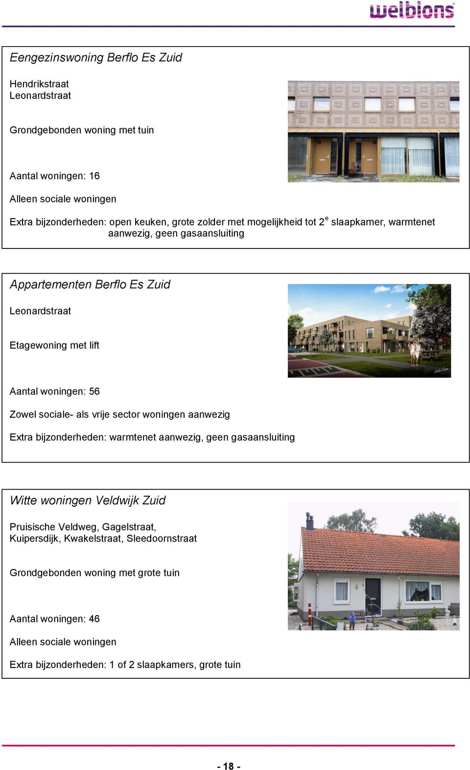 woningen: 56 Extra bijzonderheden: warmtenet aanwezig, geen gasaansluiting Witte woningen Veldwijk Zuid Pruisische Veldweg, Gagelstraat,