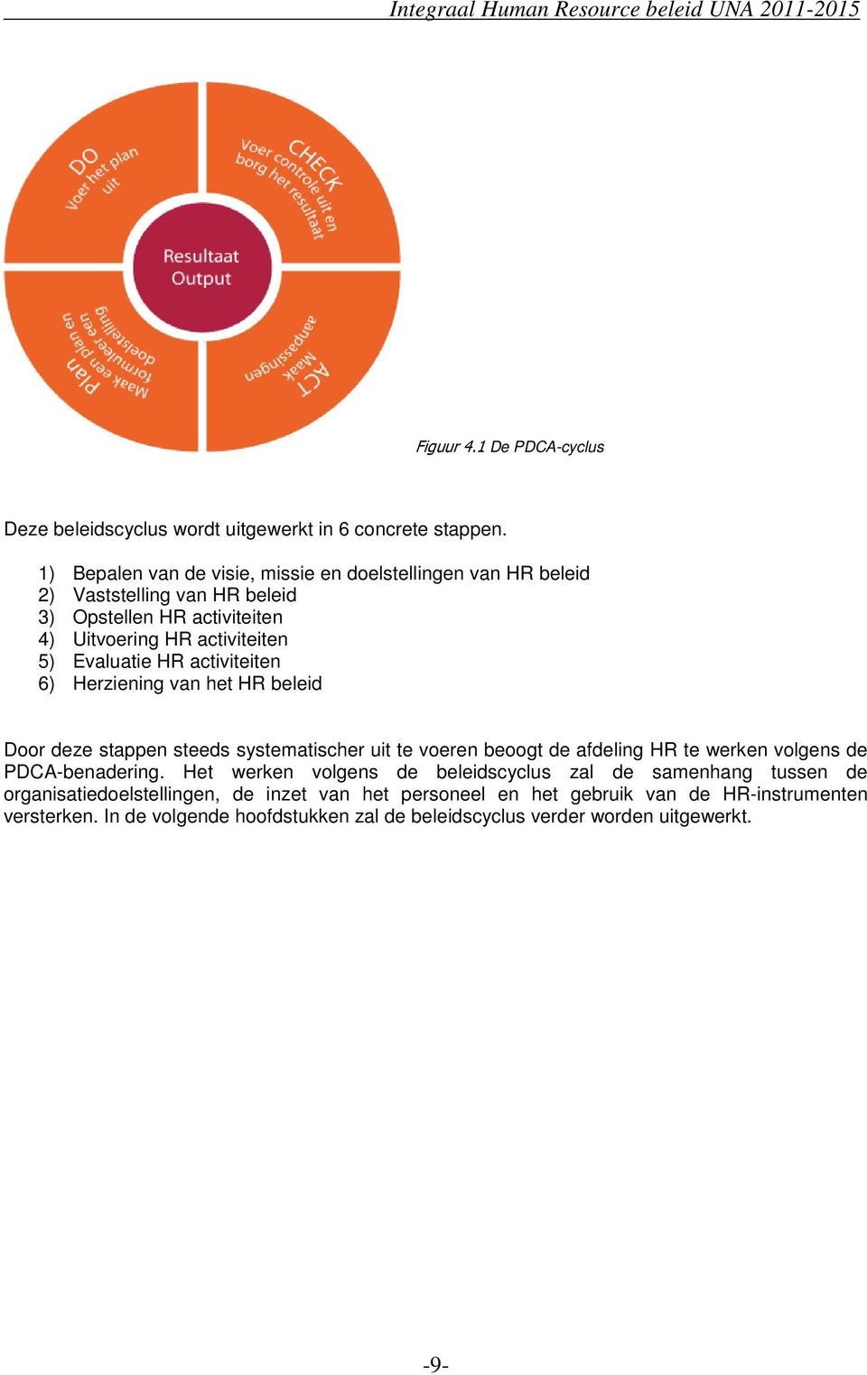 Evaluatie HR activiteiten 6) Herziening van het HR beleid Door deze stappen steeds systematischer uit te voeren beoogt de afdeling HR te werken volgens de