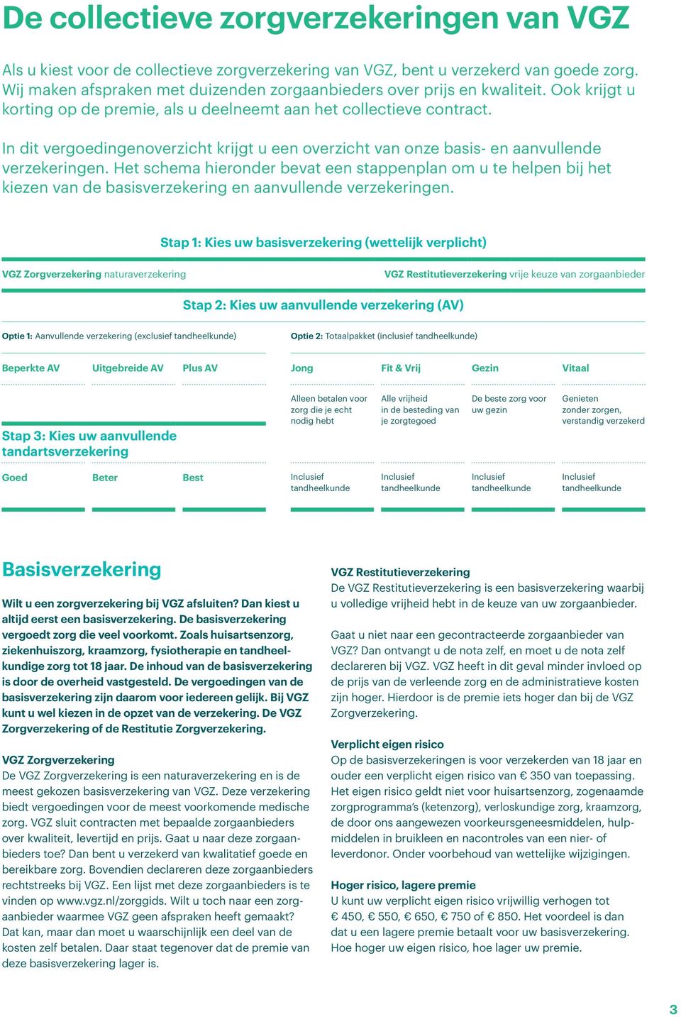 Het schema hieronder bevat een stappenplan om u te helpen bij het kiezen van de basisverzekering en aanvullende verzekeringen.