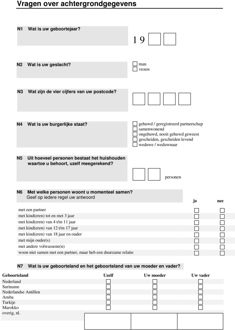 meegerekend? personen N6 Met welke personen woont u momenteel samen?