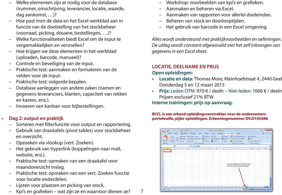 Welke functionaliteiten biedt Excel om de input te vergemakkelijken en versnellen? Hoe krijgen we deze elementen in het werkblad (uploaden, barcode, manueel)? Controle en beveiliging van de input.