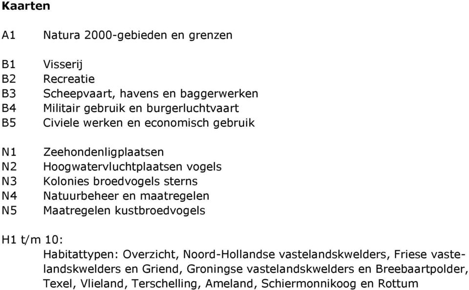 sterns Natuurbeheer en maatregelen Maatregelen kustbroedvogels H1 t/m 10: Habitattypen: Overzicht, Noord-Hollandse vastelandskwelders,