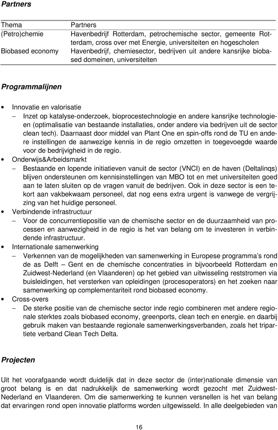 technologieen (optimalisatie van bestaande installaties, onder andere via bedrijven uit de sector clean tech).