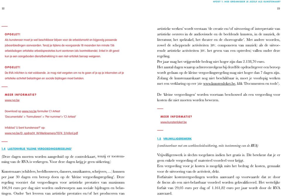 Tenzij je tijdens de voorgaande 18 maanden ten minste 156 arbeidsdagen artistieke arbeidsprestaties kunt aantonen (als loontrekkende).