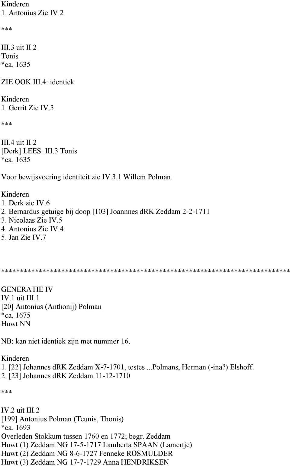 1 [20] Antonius (Anthonij) Polman *ca. 1675 Huwt NN NB: kan niet identiek zijn met nummer 16. 1. [22] Johannes drk Zeddam X-7-1701, testes...polmans, Herman (-ina?) Elshoff. 2.