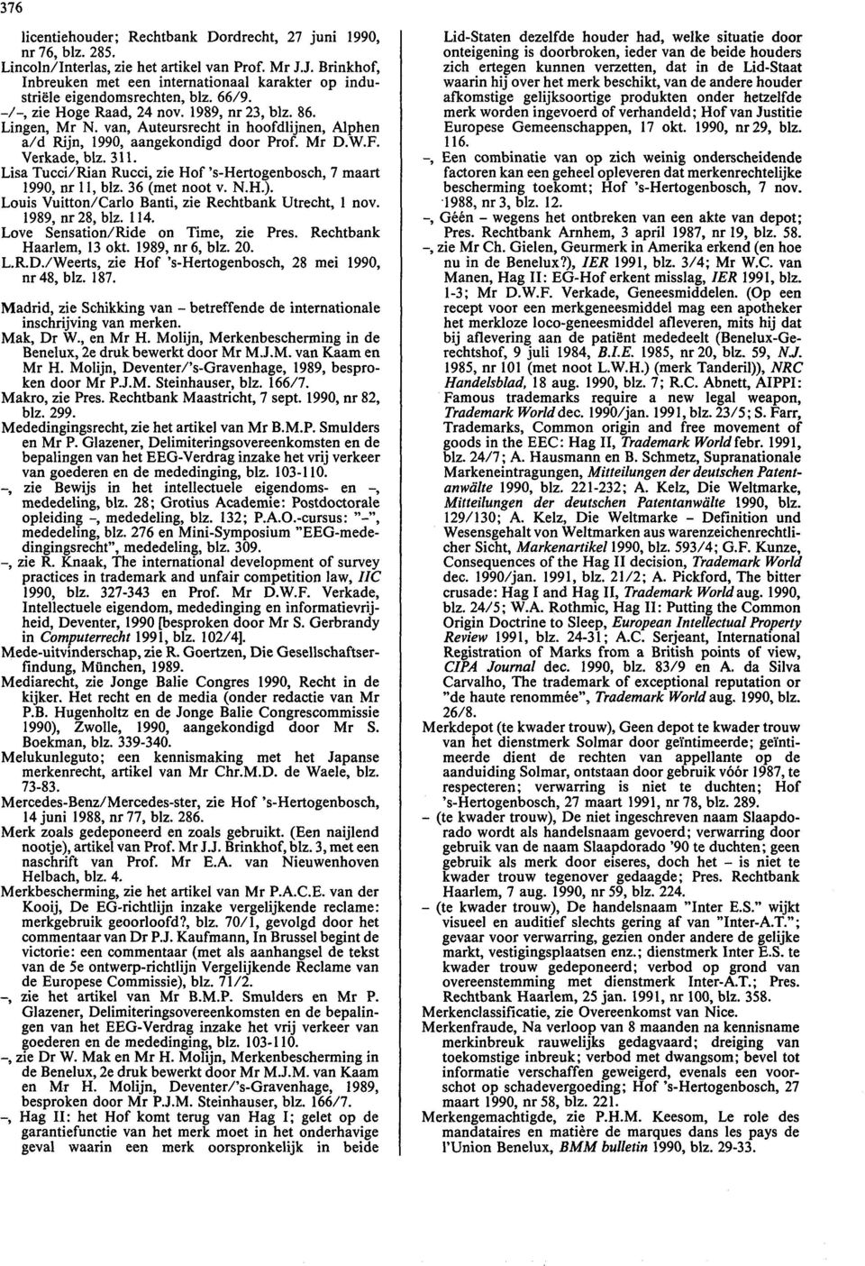 van, Auteursrecht in hoofdlijnen, Alphen a/d Rijn, 1990, aangekondigd door Prof. Mr D.W.F. Verkade, blz. 311. Lisa Tucci/Rian Rucci, zie Hof 's-hertogenbosch, 7 maart 1990, nr 11, blz. 36 (met noot v.