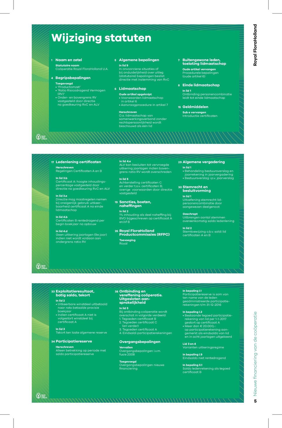 Regelingen Certificaten A en B In lid 3.b Certificaat A: hoogte inhoudingspercentage vast gesteld door directie na goedkeuring RvC en ALV In lid 3.