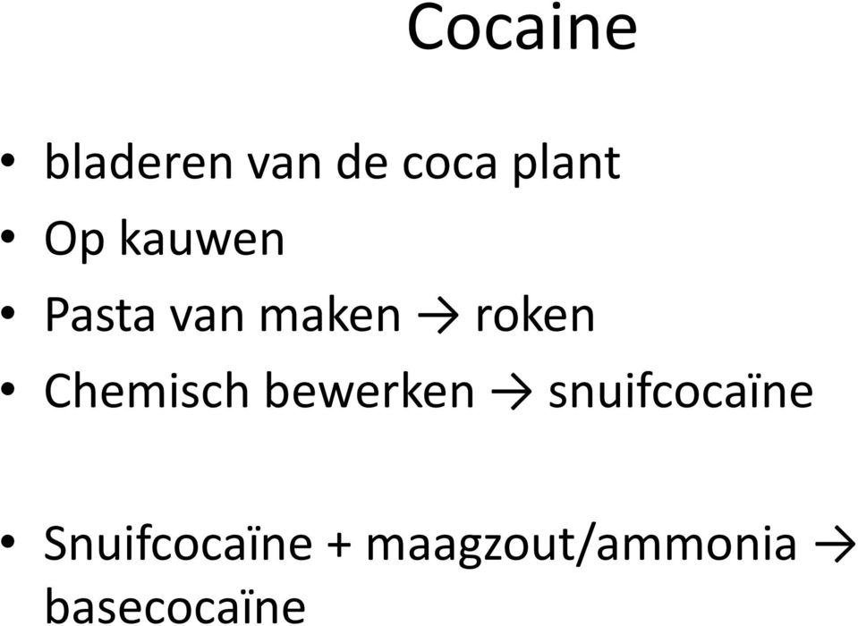 Chemisch bewerken snuifcocaïne