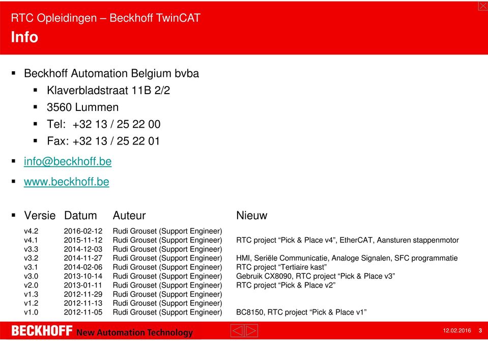 3 2014-12-03 Rudi Grouset (Support Engineer) v3.2 2014-11-27 Rudi Grouset (Support Engineer) HMI, Seriële Communicatie, Analoge Signalen, SFC programmatie v3.