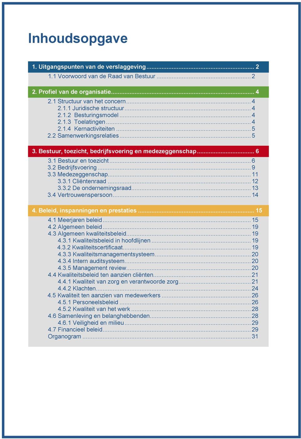 .. 6 3.2 Bedrijfsvoering... 9 3.3 Medezeggenschap... 11 3.3.1 Cliëntenraad... 12 3.3.2 De ondernemingsraad... 13 3.4 Vertrouwenspersoon... 14 4. Beleid, inspanningen en prestaties... 15 4.