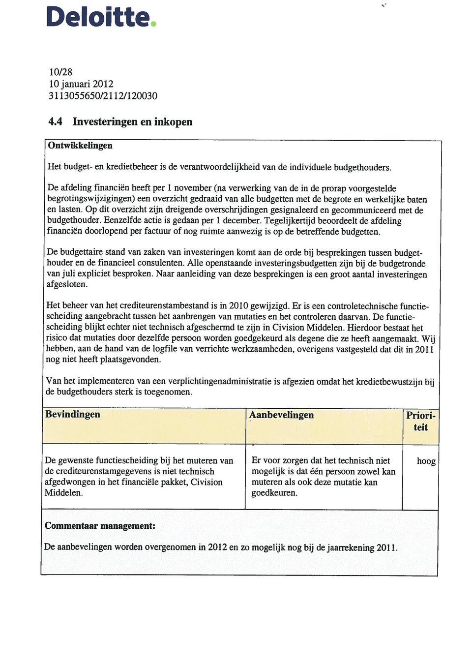 lasten. Op dit overzicht zijn dreigende overschrijdingen gesignaleerd en gecommuniceerd met de budgethouder. Eenzelfde actie is gedaan per 1 december.