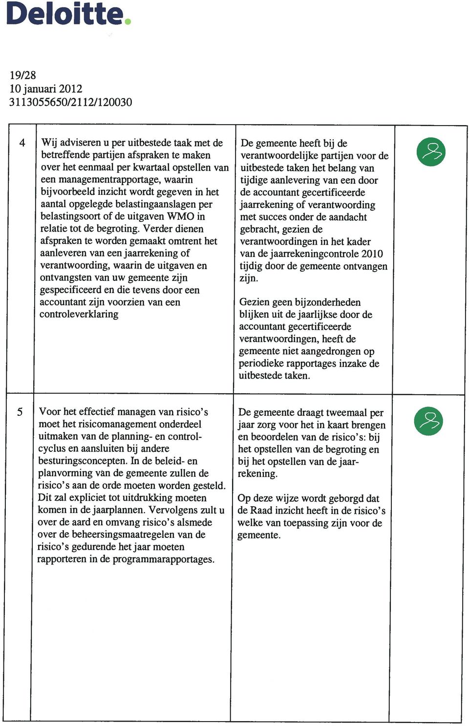 Verder dienen afspraken te worden gemaakt omtrent het aanleveren van een jaarrekening of verantwoording, waarin de uitgaven en ontvangsten van uw gemeente zijn gespecificeerd en die tevens door een