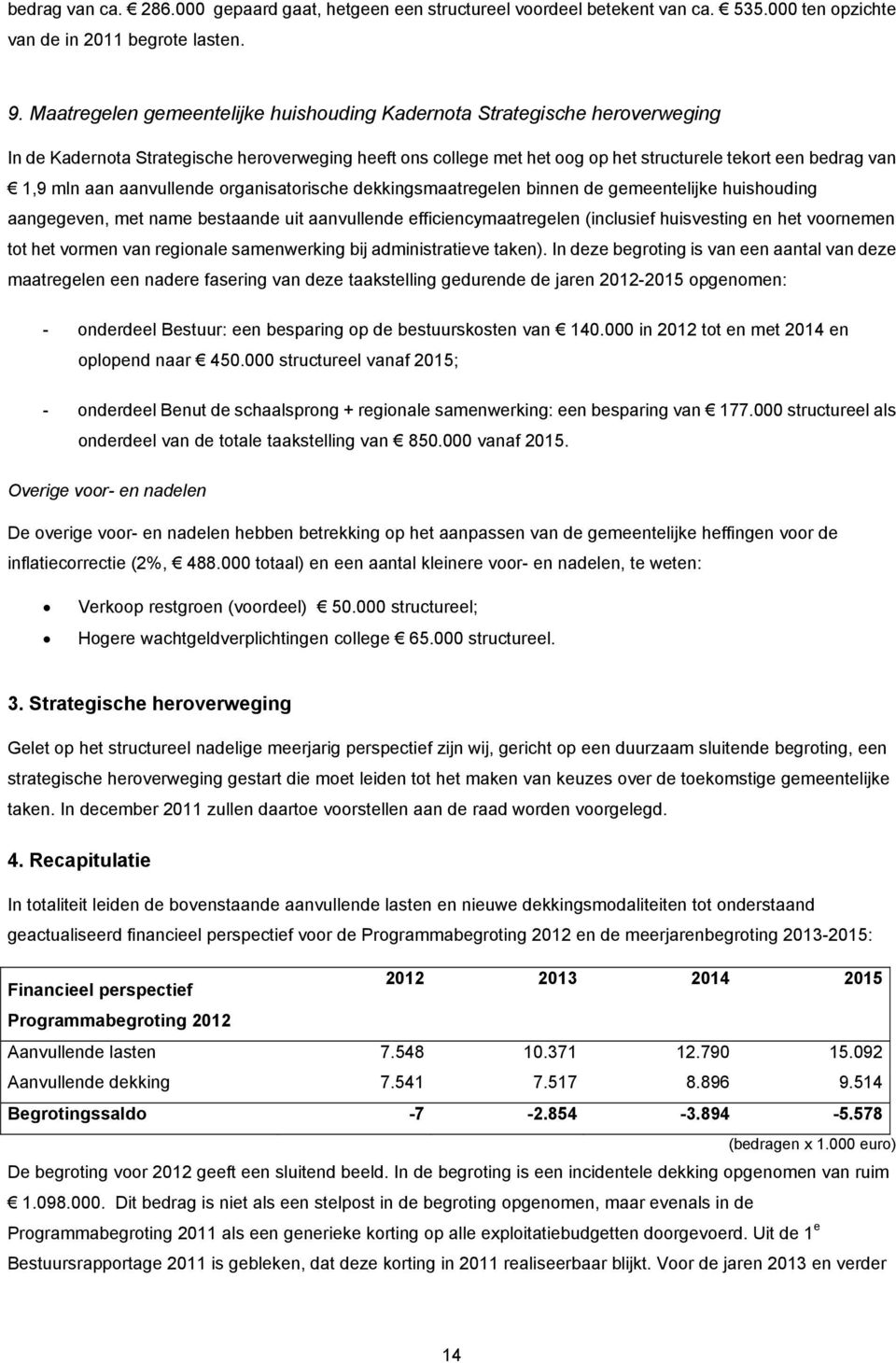 aan aanvullende organisatorische dekkingsmaatregelen binnen de gemeentelijke huishouding aangegeven, met name bestaande uit aanvullende efficiencymaatregelen (inclusief huisvesting en het voornemen