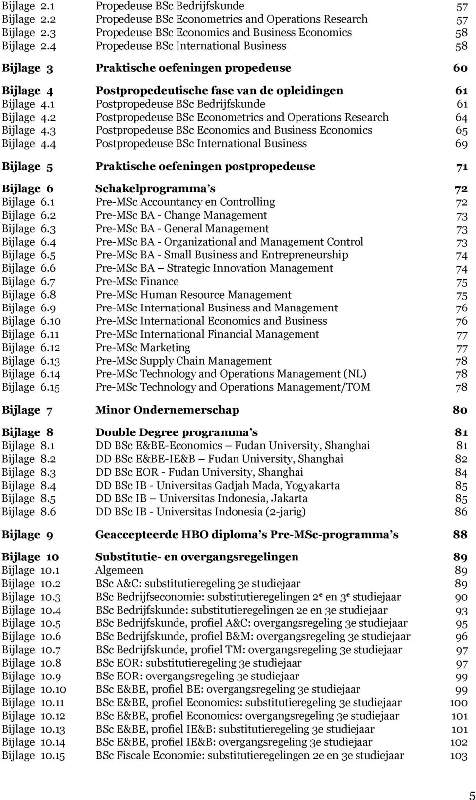 1 Postpropedeuse BSc Bedrijfskunde 61 Bijlage 4.2 Postpropedeuse BSc Econometrics and Operations Research 64 Bijlage 4.3 Postpropedeuse BSc Economics and Business Economics 65 Bijlage 4.