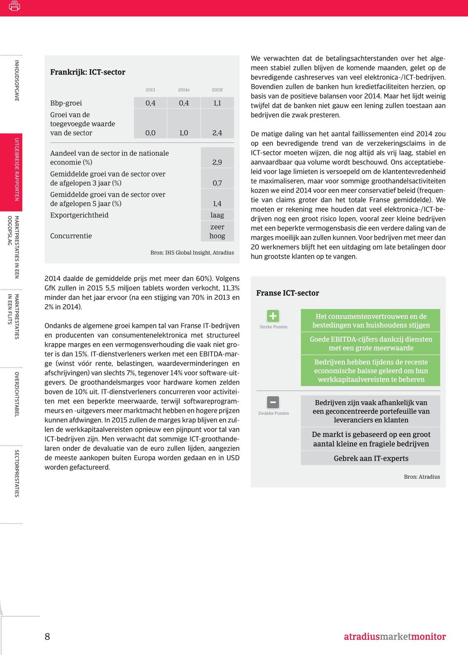 afgelopen 5 jaar (%) 1,4 Exportgerichtheid laag zeer Concurrentie hoog Bron: IHS Global Insight, Atradius 2014 daalde de gemiddelde prijs met meer dan 60%).