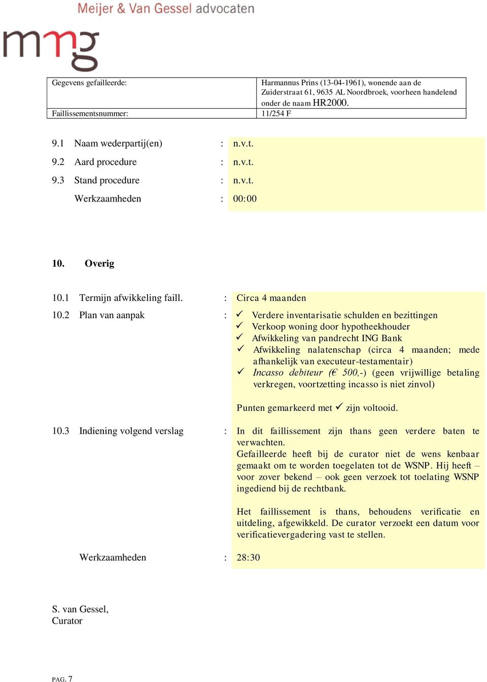 van executeur-testamentair) Incasso debiteur ( 500,-) (geen vrijwillige betaling verkregen, voortzetting incasso is niet zinvol) Punten gemarkeerd met zijn voltooid. 10.