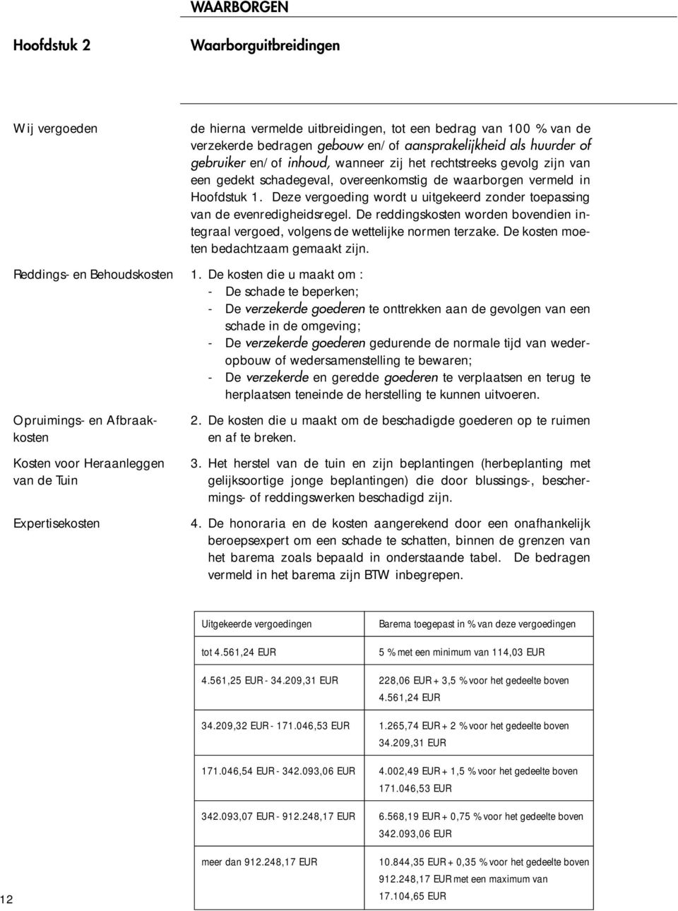 schadegeval, overeenkomstig de waarborgen vermeld in Hoofdstuk 1. Deze vergoeding wordt u uitgekeerd zonder toepassing van de evenredigheidsregel.