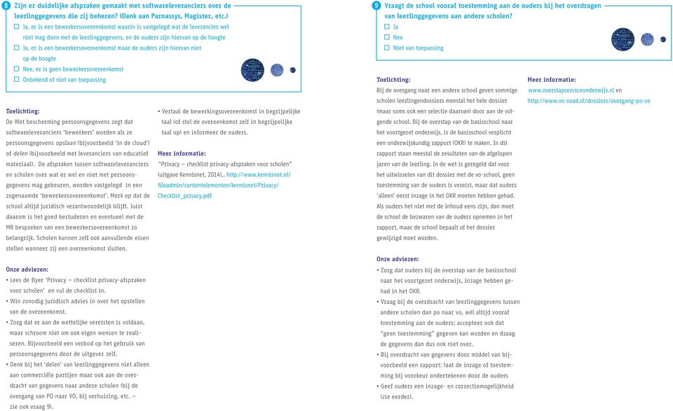 ), er is een bewerkersovereenkomst waarin is vastgelegd wat de leverancier wel niet mag doen met de leerlinggegevens, en de ouders zijn hiervan op de hoogte, er is een bewerkersovereenkomst maar de
