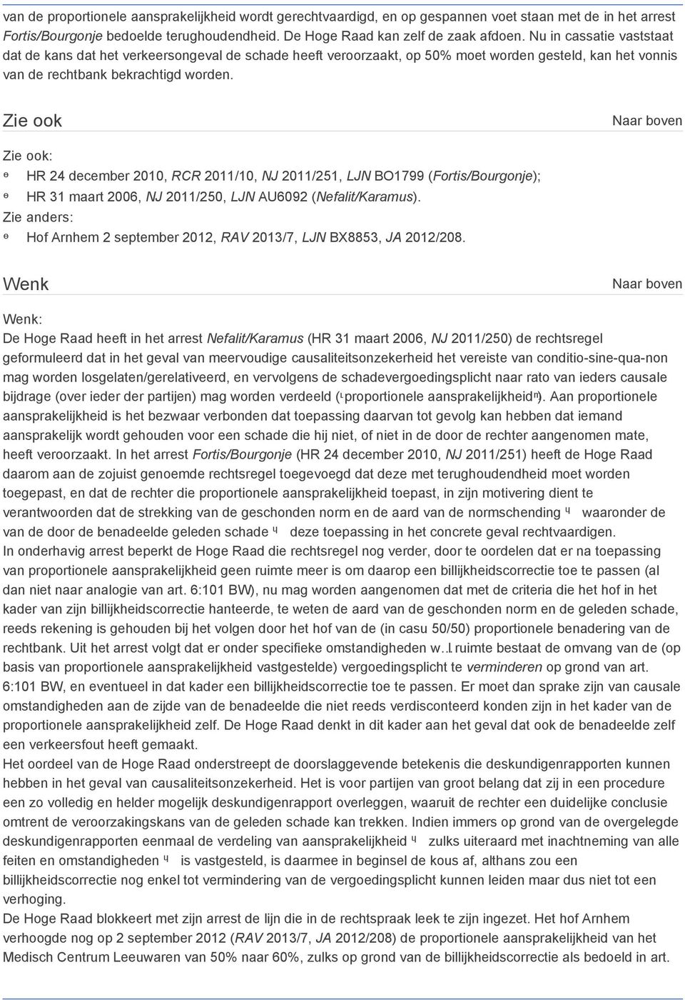 Zie ook Naar boven Zie ook: ᶱ HR 24 december 2010, RCR 2011/10, NJ 2011/251, LJN BO1799 (Fortis/Bourgonje); ᶱ HR 31 maart 2006, NJ 2011/250, LJN AU6092 (Nefalit/Karamus).