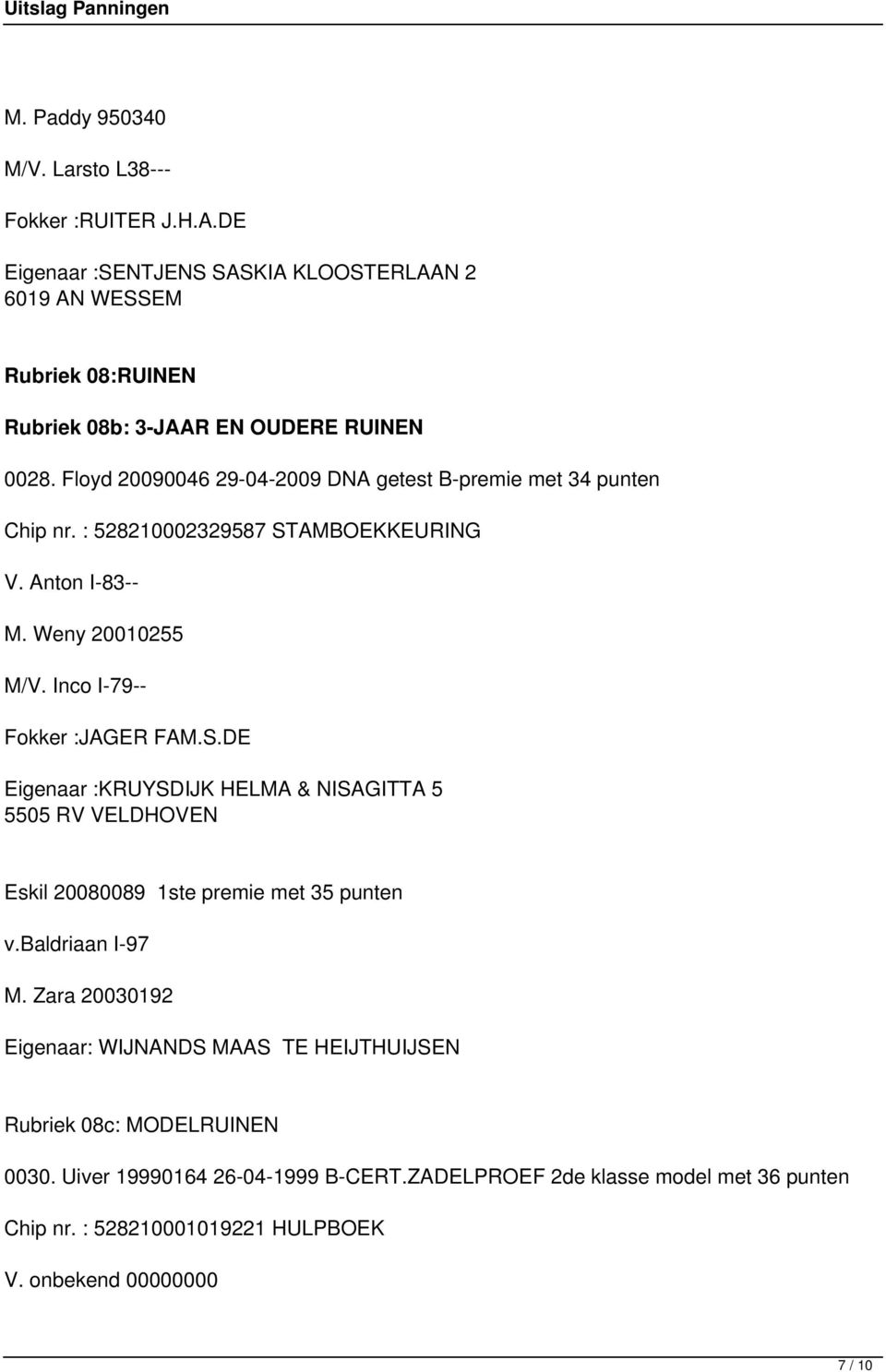 Floyd 20090046 29-04-2009 DNA getest B-premie met 34 punten Chip nr. : 528210002329587 ST