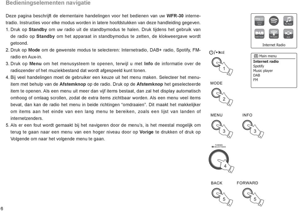 Druk tijdens het gebruik van de radio op Standby om het apparaat in standbymodus te zetten, de klokweergave wordt getoond. 2.