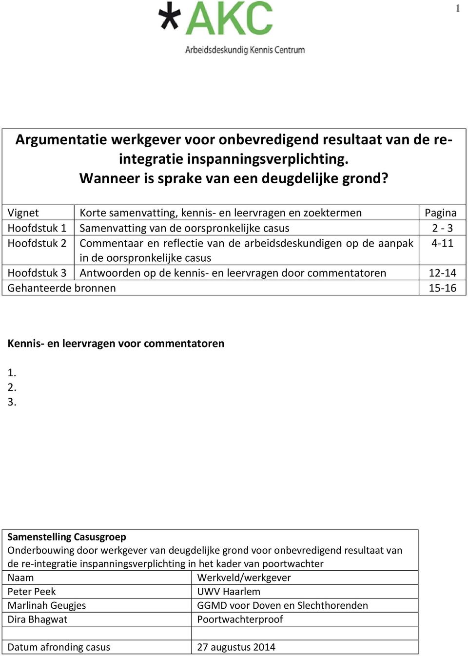 aanpak 4-11 in de oorspronkelijke casus Hoofdstuk 3 