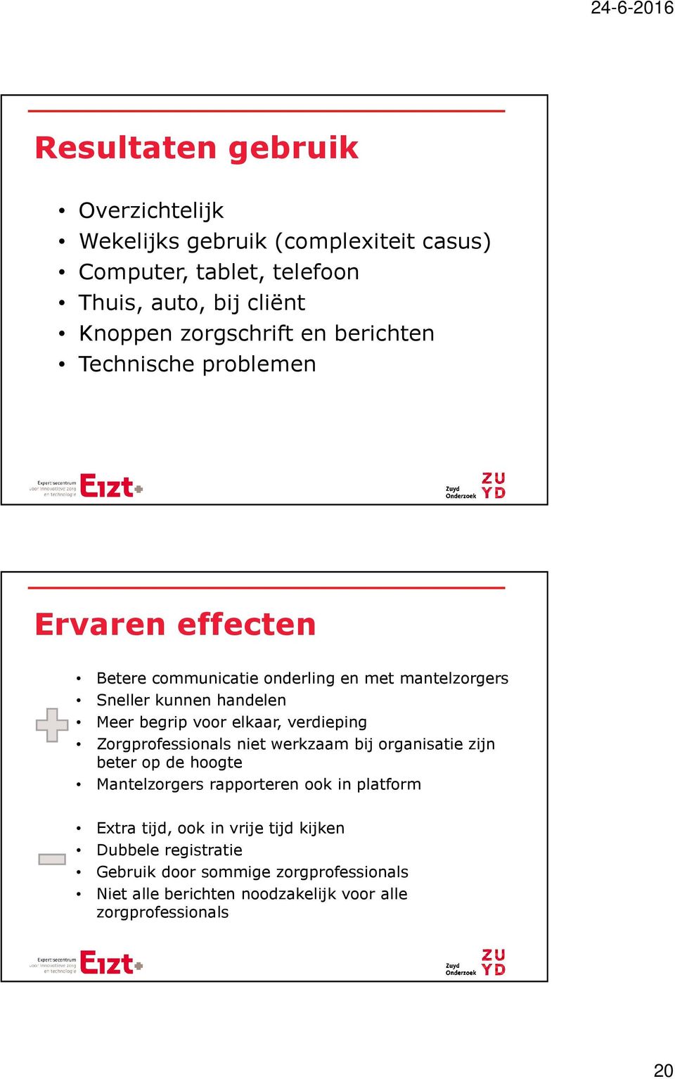 elkaar, verdieping Zorgprofessionals niet werkzaam bij organisatie zijn beter op de hoogte Mantelzorgers rapporteren ook in platform Extra tijd,