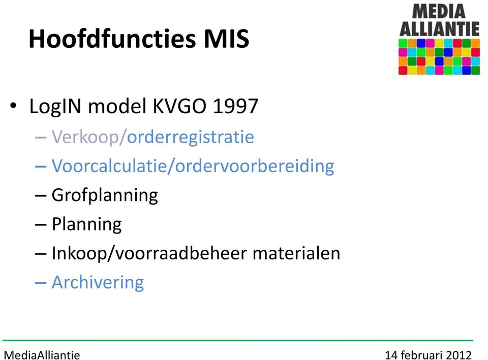 Voorcalculatie/ordervoorbereiding