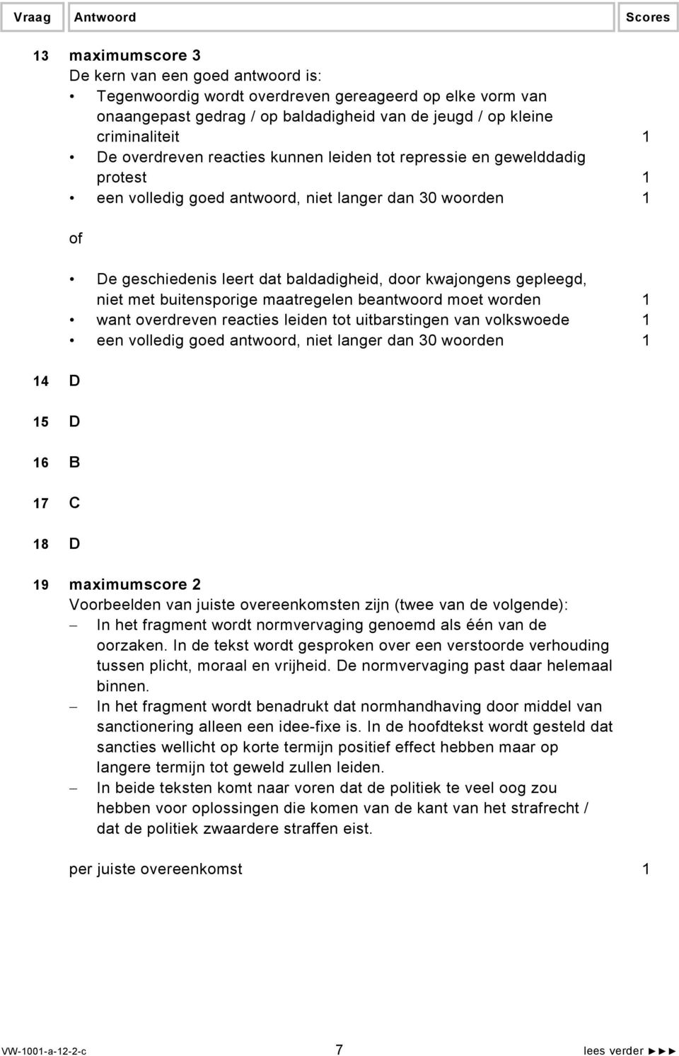 door kwajongens gepleegd, niet met buitensporige maatregelen beantwoord moet worden 1 want overdreven reacties leiden tot uitbarstingen van volkswoede 1 een volledig goed antwoord, niet langer dan 30