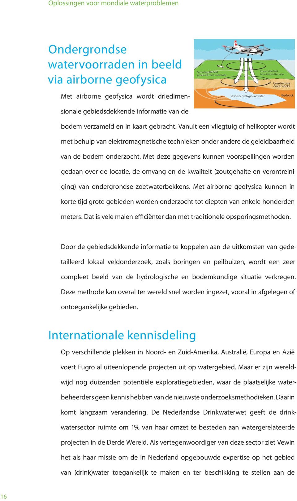 Vanuit een vliegtuig of helikopter wordt met behulp van elektromagnetische technieken onder andere de geleidbaarheid van de bodem onderzocht.