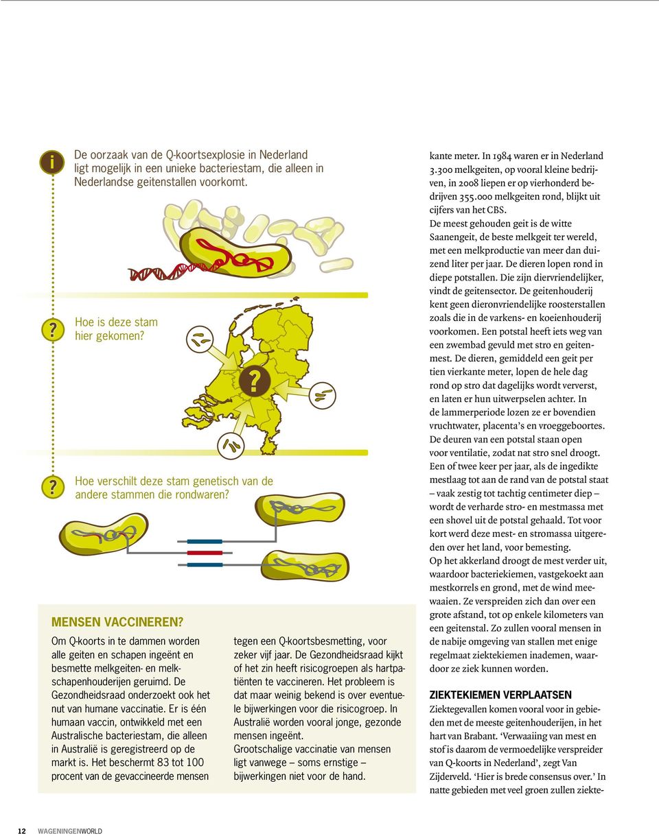 Om Q-koorts in te dammen worden alle geiten en schapen ingeënt en besmette melkgeiten- en melkschapenhouderijen geruimd. De Gezondheids raad onderzoekt ook het nut van humane vaccinatie.