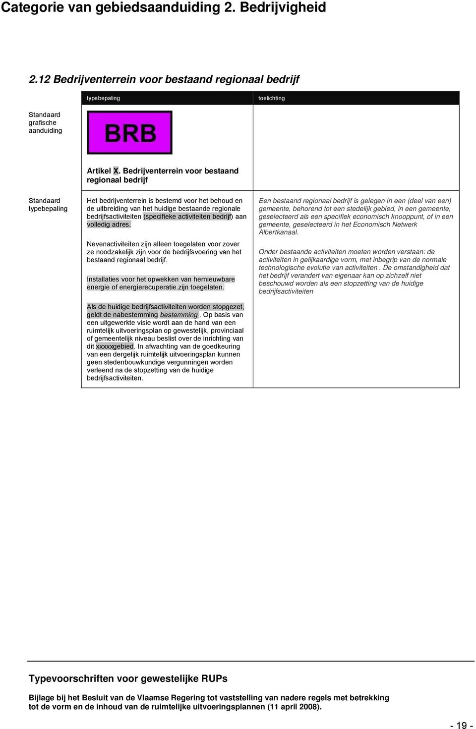 bedrijf) aan volledig adres. Nevenactiviteiten zijn alleen toegelaten voor zover ze noodzakelijk zijn voor de bedrijfsvoering van het bestaand regionaal bedrijf.