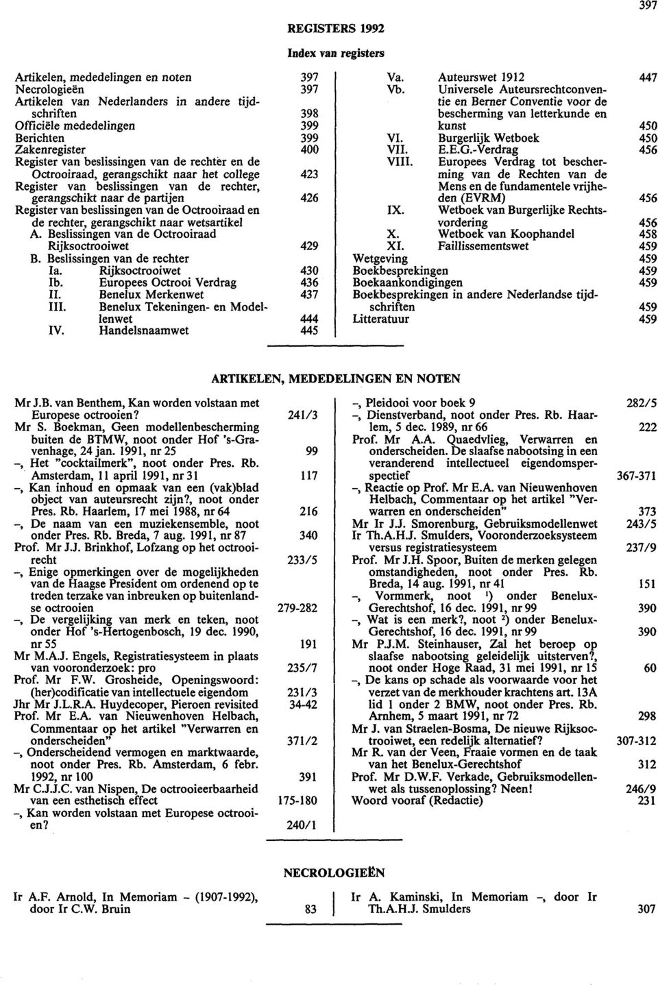 wetsartikel A. Beslissingen van de Octrooiraad Rijksoctrooiwet B. Beslissingen van de rechter Ia. Rijksoctrooiwet Ib. Europees Octrooi Verdrag II. Benelux Merkenwet III.