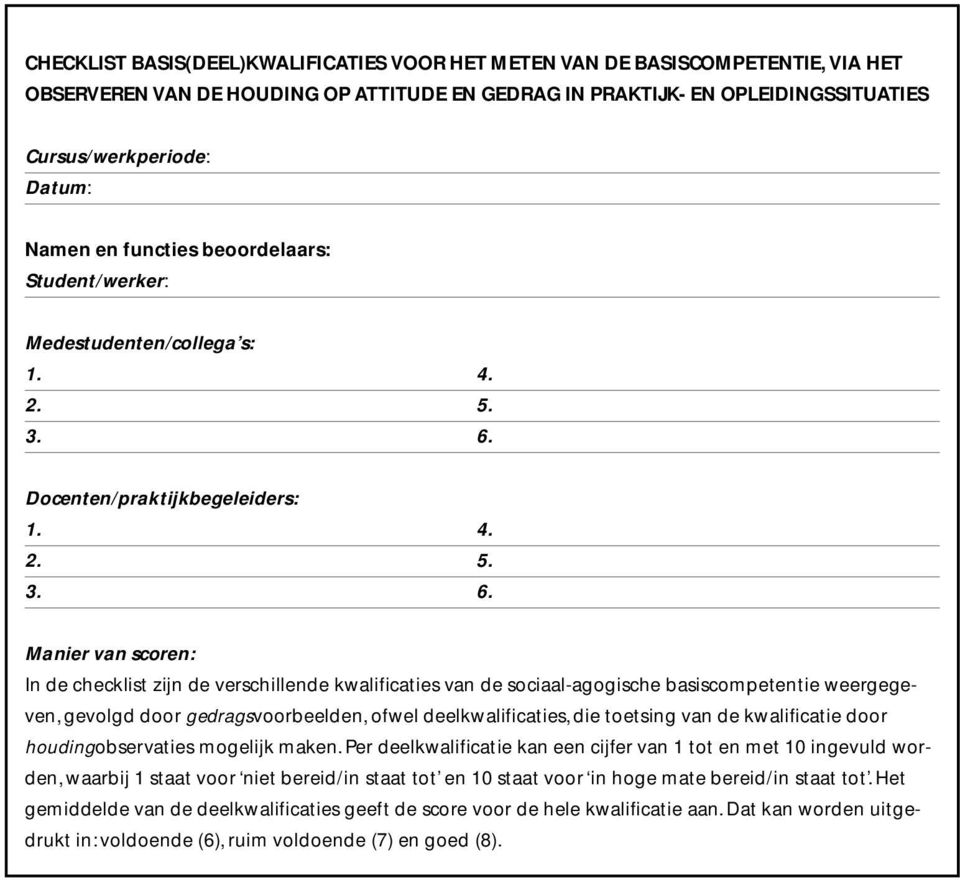 Docenten/praktijkbegeleiders: 1. 4. 2. 5. 3. 6.