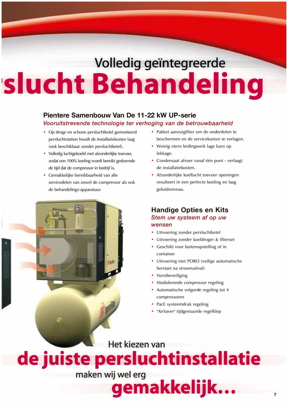 Gemakkelijke bereikbaarheid van alle servicedelen van zowel de compressor als ook de behandelings-apparatuur. Pakket aanzuigfilter om de onderdelen te beschermen en de servicekosten te verlagen.