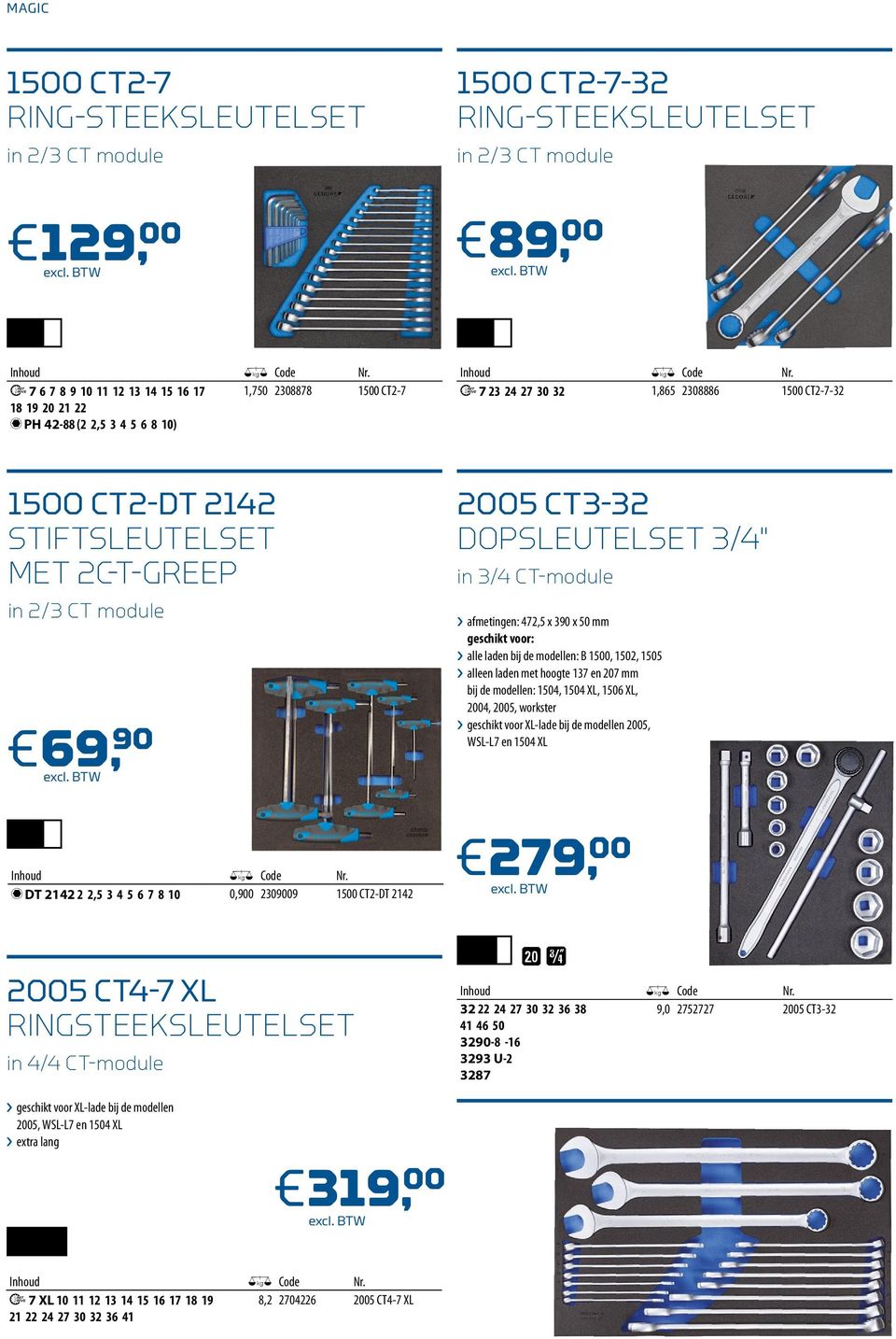 DOPSLEUTELSET 3/4" in 3/4 CT-module afmetingen: 472,5 x 3 x 50 mm geschikt voor: alle laden bij de modellen: B 15, 1502, 1505 alleen laden met hoogte 137 en 207 mm bij de modellen: 1504, 1504 XL,