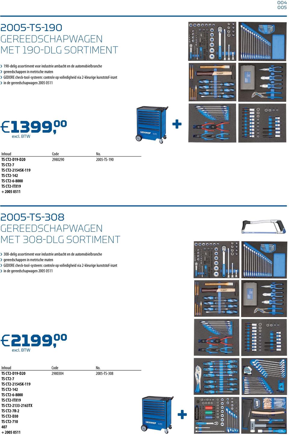 TS CT2-D19-D20 TS CT2-7 TS CT2-2154SK-119 TS CT2-142 TS CT2-6-80 TS CT2-ITX19 + 25 0511 29802 25-TS-1 25-TS-308 GEREEDSCHAPWAGEN MET 308-DLG SORTIMENT 308-delig assortiment voor industrie ambacht en