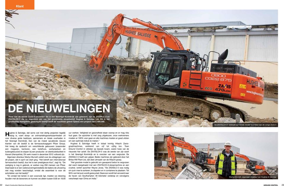 000 De ZX470LCH-5* verbruikt aanzienlijk minder brandstof dan de vorige Zaxis-3 Hughes & Salvidge, dat soms wel met dertig projecten tegelijk bezig is, voert sloop- en ontmantelingswerkzaamheden uit