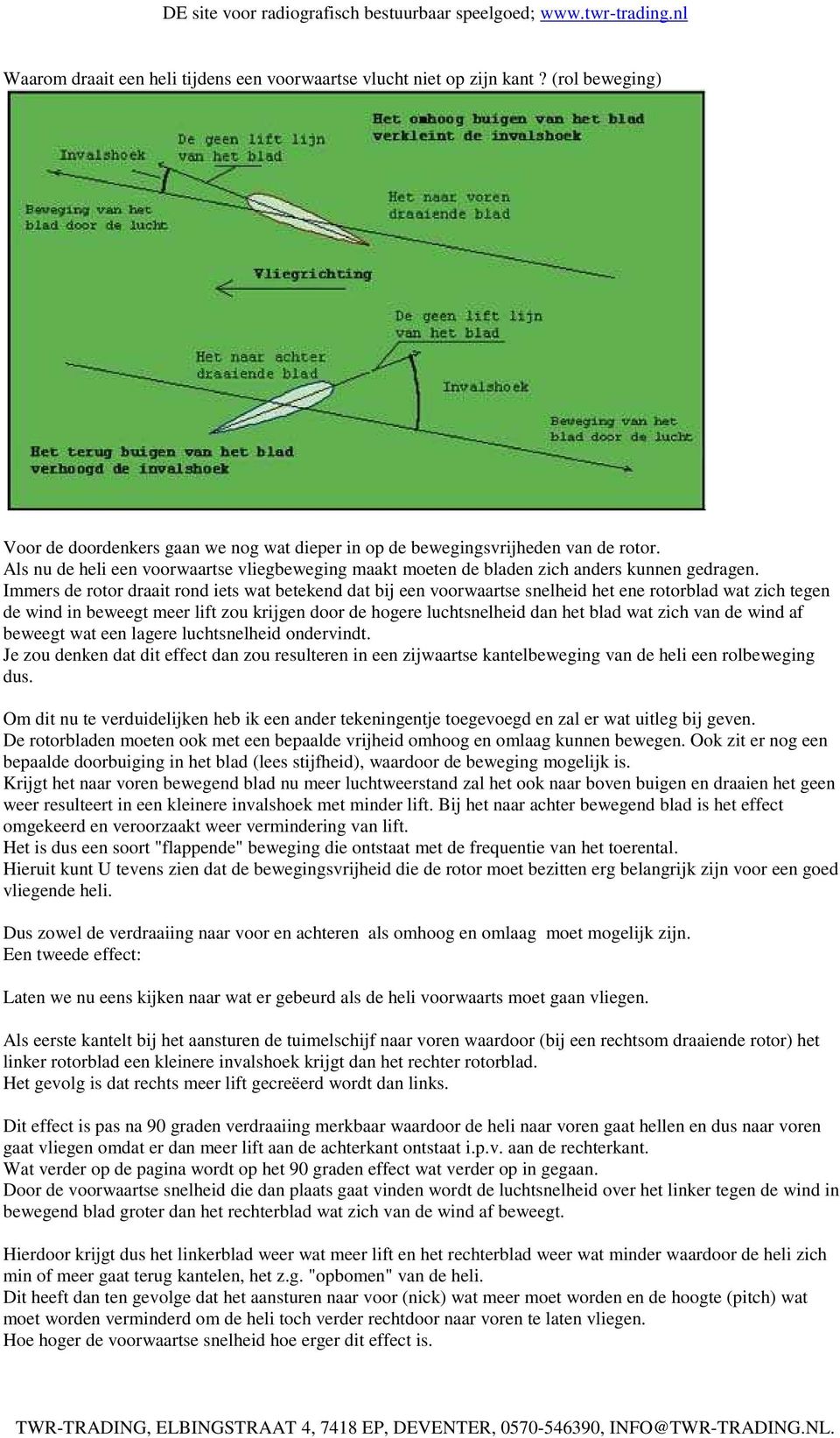 Immers de rotor draait rond iets wat betekend dat bij een voorwaartse snelheid het ene rotorblad wat zich tegen de wind in beweegt meer lift zou krijgen door de hogere luchtsnelheid dan het blad wat