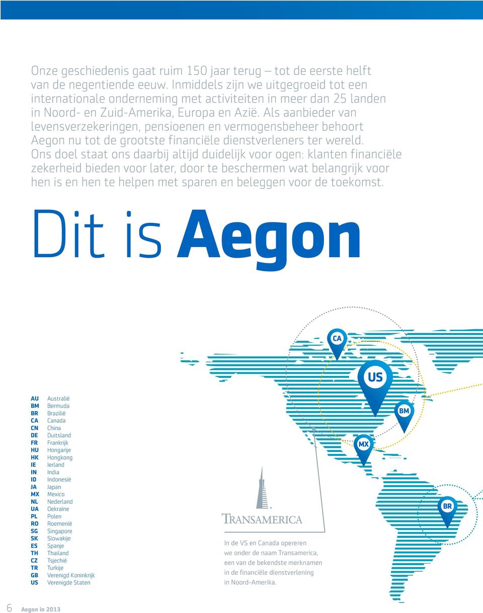 Als aanbieder van levensverzekeringen, pensioenen en vermogensbeheer behoort Aegon nu tot de grootste financiële dienstverleners ter wereld.