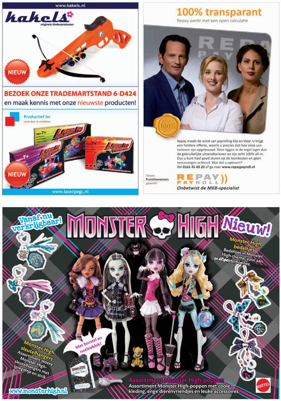 tas of portemonnee. Monster High sleutelhangers Assortiment stoere Met borstel en notitieblok!