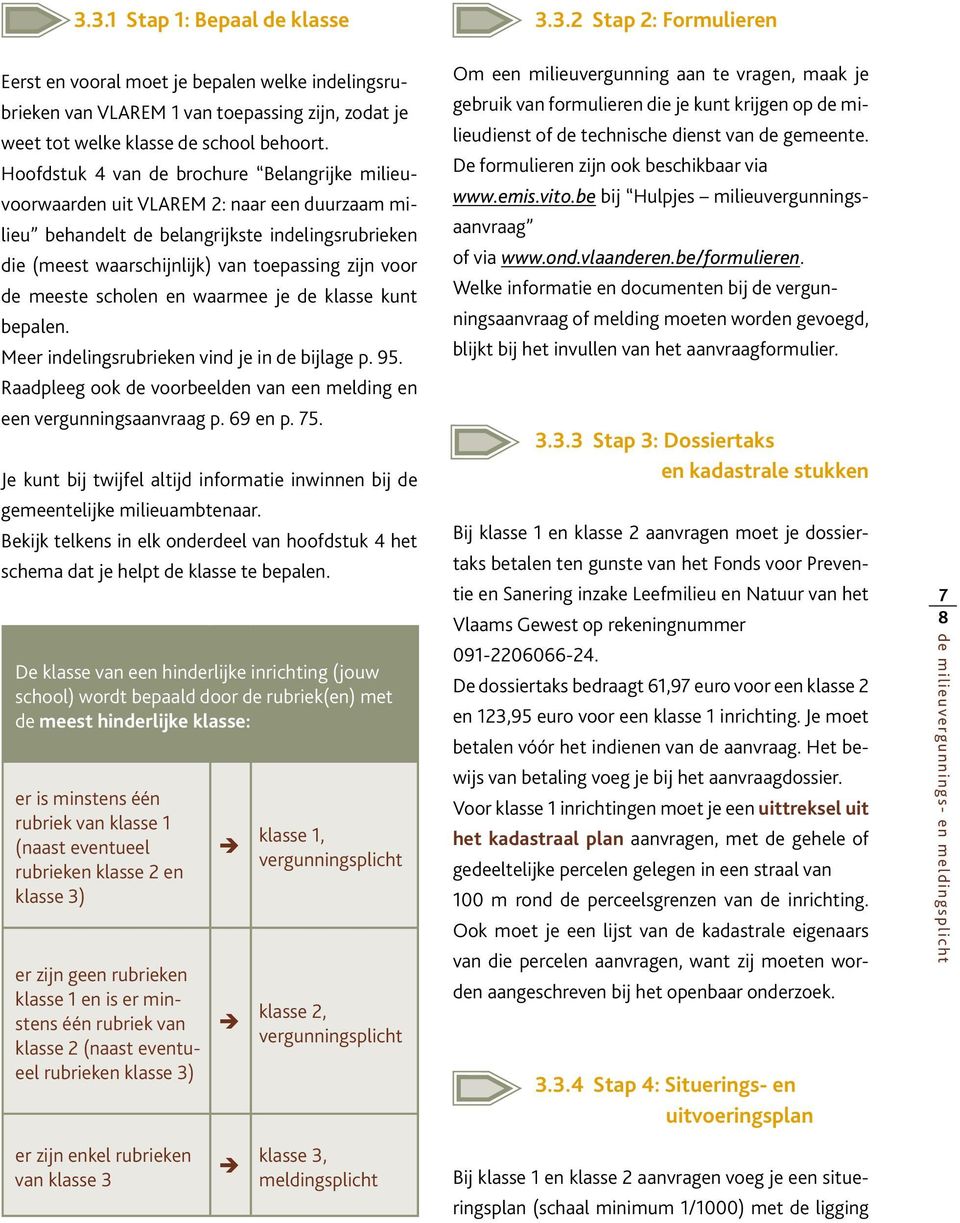 meeste scholen en waarmee je de klasse kunt bepalen. Meer indelingsrubrieken vind je in de bijlage p. 95. Raadpleeg ook de voorbeelden van een melding en een vergunningsaanvraag p. 69 en p. 75.