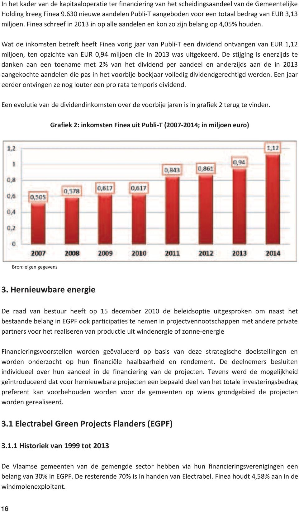 Wat de inkomsten betreft heeft Finea vorig jaar van Publi-T een dividend ontvangen van EUR 1,12 miljoen, ten opzichte van EUR 0,94 miljoen die in 2013 was uitgekeerd.