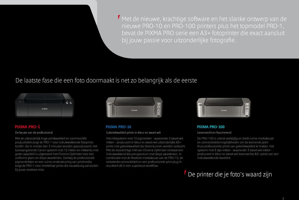 De laatste fase die een foto doormaakt is net zo belangrijk als de eerste De keuze van de professional Met de uitzonderlijk hoge printkwaliteit en commerciële productiviteit zorgt de PRO-1 voor