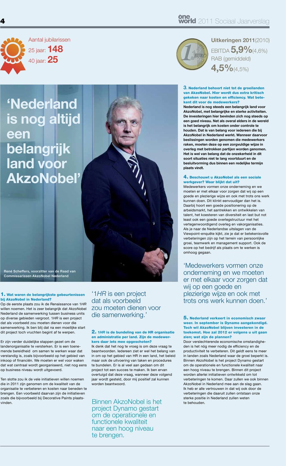 Nederland is nog steeds een belangrijk land voor AkzoNobel, met belangrijke en sterke activiteiten. De investeringen hier bevinden zich nog steeds op een goed niveau.