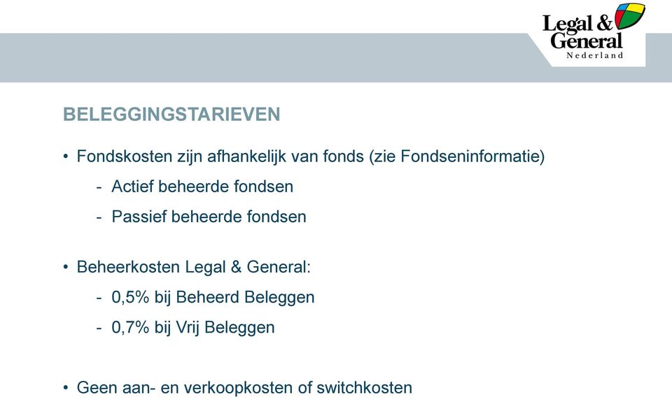 fondsen Beheerkosten Legal & General: - 0,5% bij Beheerd