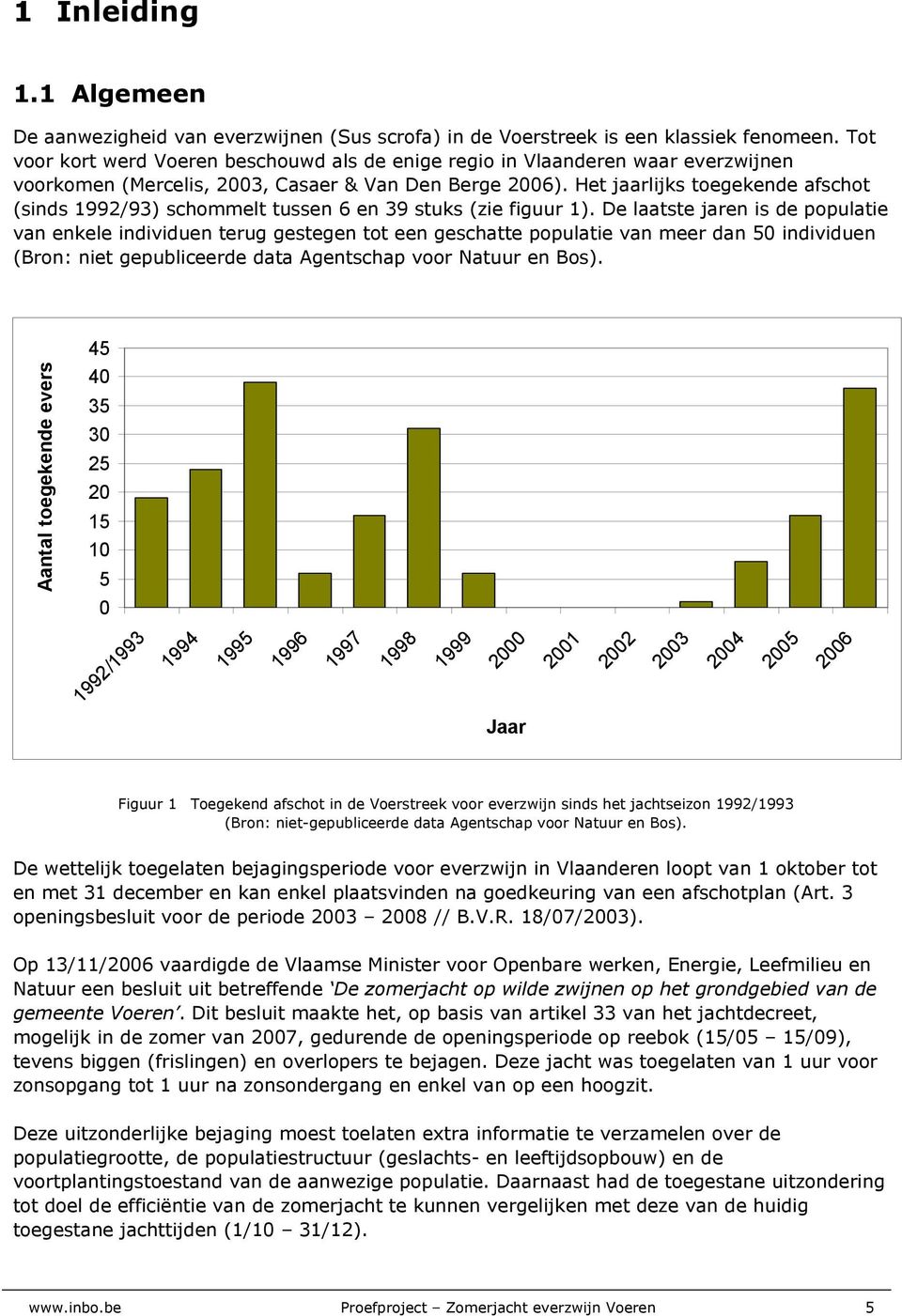 Het jaarlijks toegekende afschot (sinds 1992/93) schommelt tussen 6 en 39 stuks (zie figuur 1).