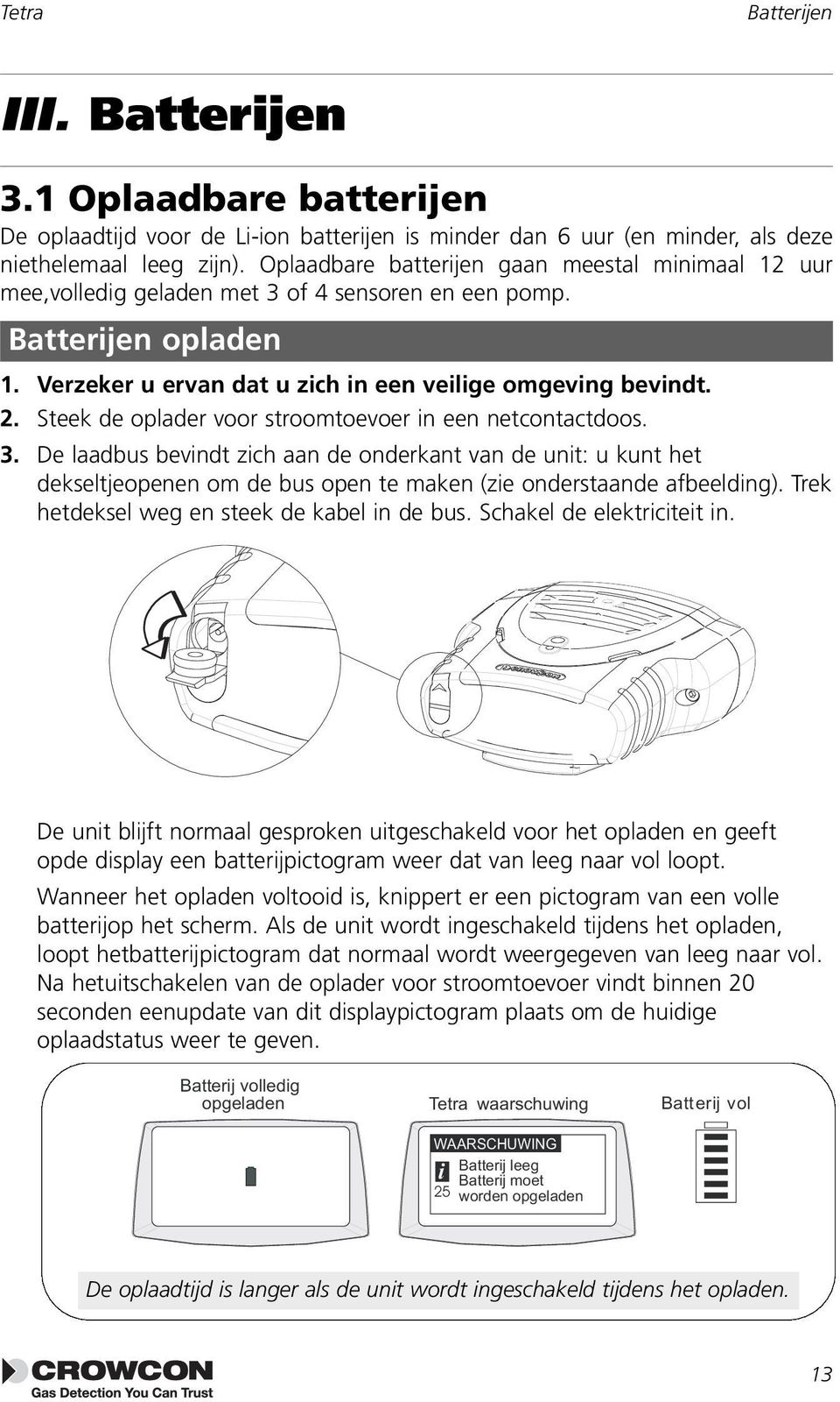 Steek de oplader voor stroomtoevoer in een netcontactdoos. 3. De laadbus bevindt zich aan de onderkant van de unit: u kunt het dekseltjeopenen om de bus open te maken (zie onderstaande afbeelding).