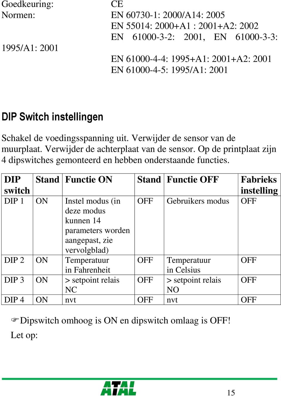 Op de printplaat zijn 4 dipswitches gemonteerd en hebben onderstaande functies.